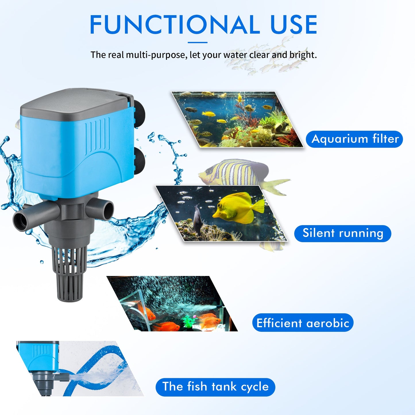 660 GPH 3 in1 Pump Underground Filtration Aquarium Powerhead Oxygen