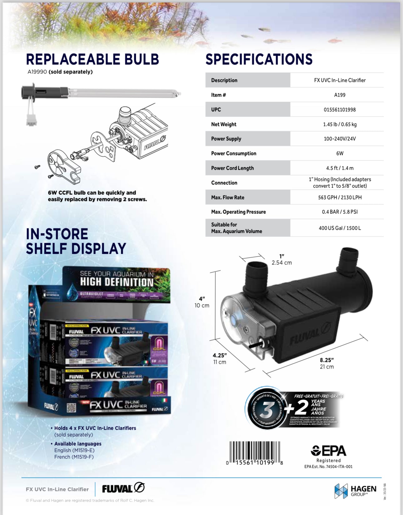 Fluval FX UVC In-Line Clarifier for FX2/FX4/FX6 Canister Filter